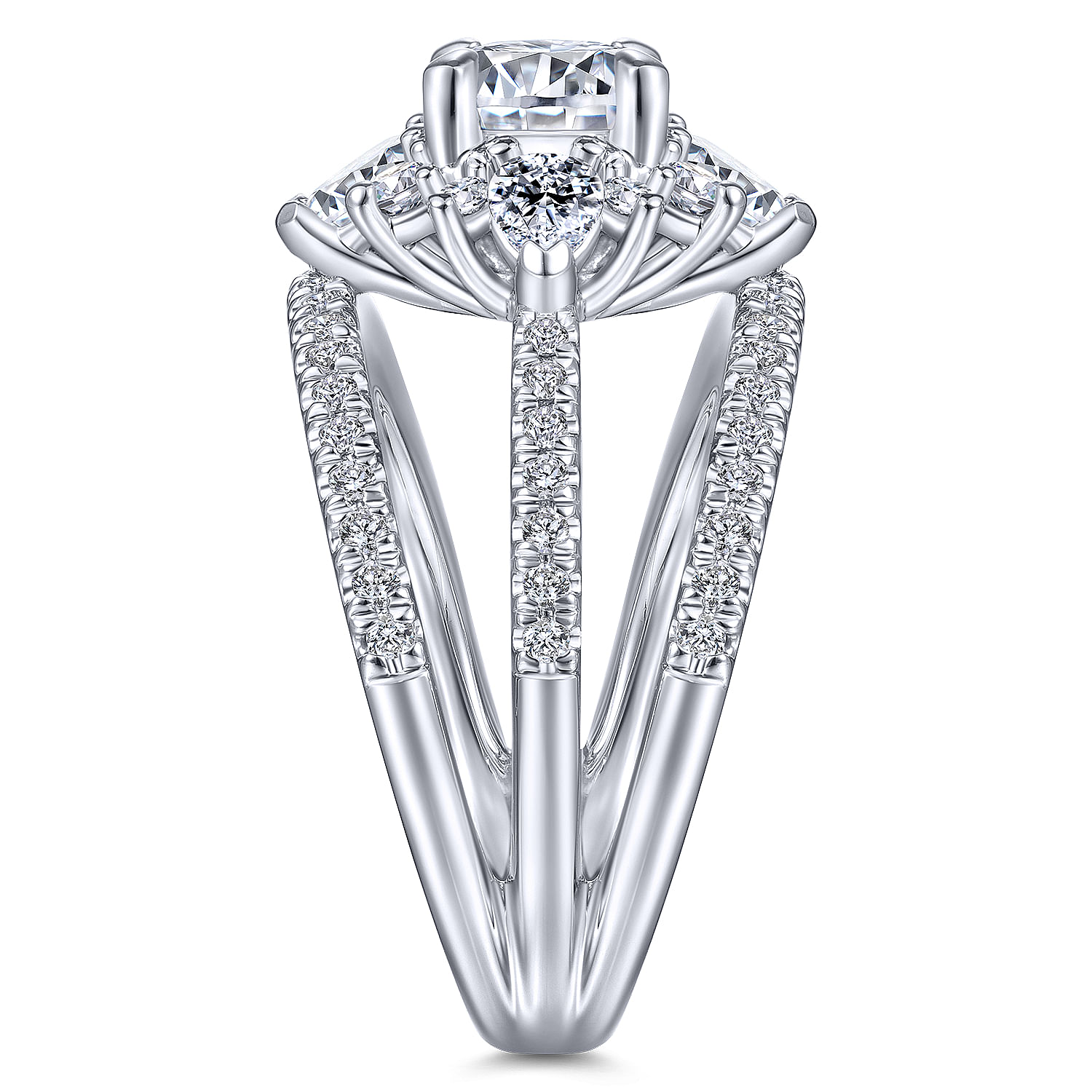 Unique 14K White Gold Round Halo Diamond Engagement Ring