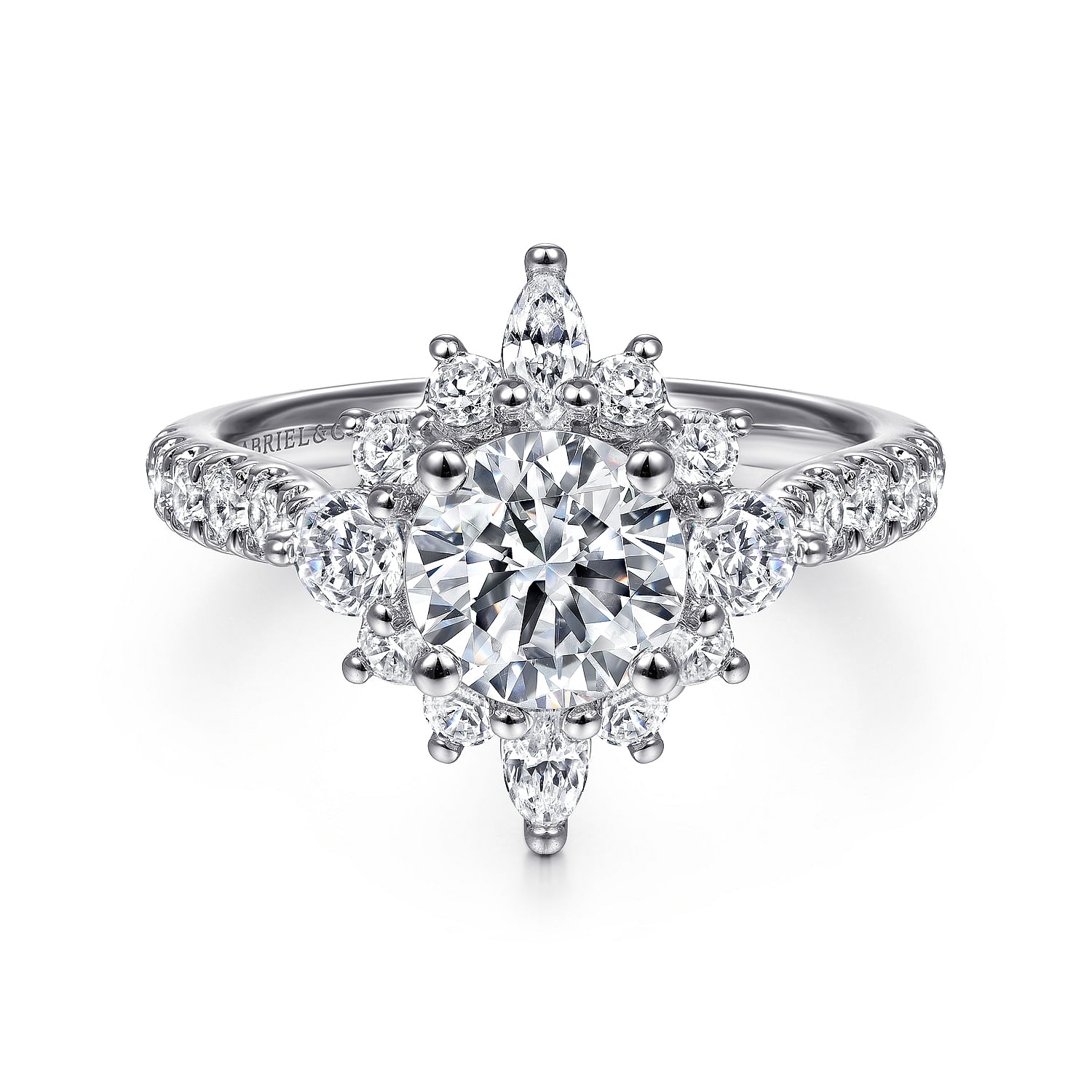 Gabriel - Unique 14K White Gold Round Halo Diamond Engagement Ring