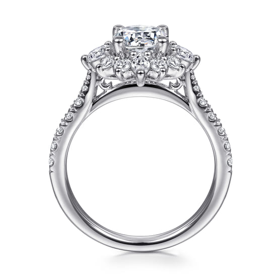 Unique 14K White Gold Round Halo Diamond Engagement Ring angle 2