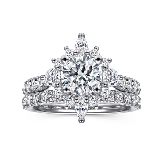 Unique 14K White Gold Round Halo Diamond Engagement Ring angle 4