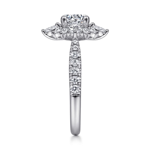Unique 14K White Gold Round Halo Diamond Engagement Ring