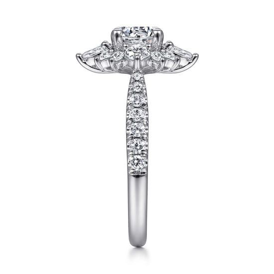 Unique 14K White Gold Round Halo Diamond Engagement Ring angle 5