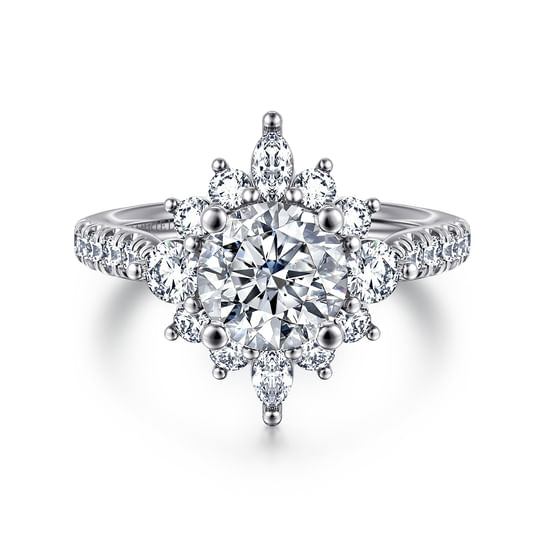 Gabriel - Unique 14K White Gold Round Halo Diamond Engagement Ring