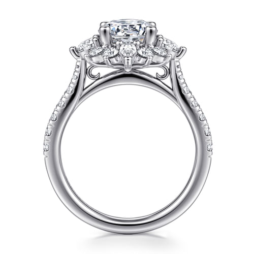 Unique 14K White Gold Round Halo Diamond Engagement Ring