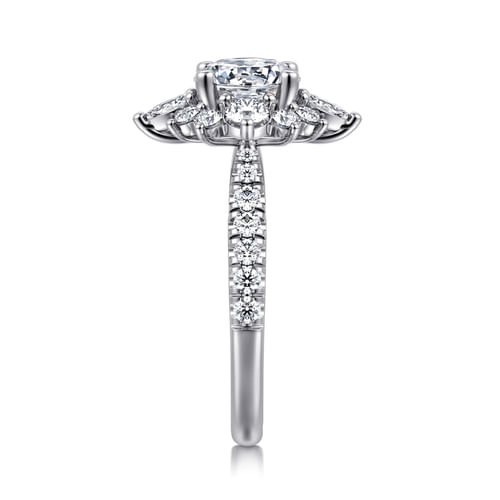 Unique 14K White Gold Round Halo Diamond Engagement Ring