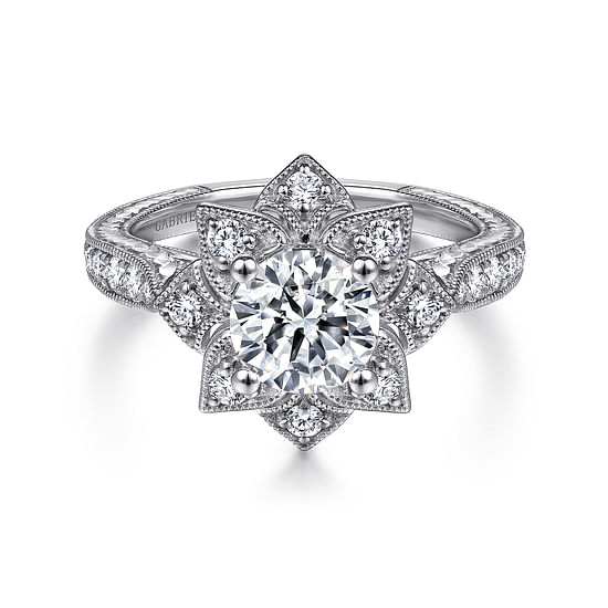 Gabriel - Unique 14K White Gold Round Halo Diamond Engagement Ring