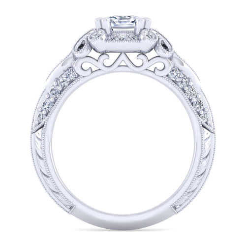 Unique 14K White Gold Vintage Inspired Cushion Halo Diamond Engagement Ring Unique 14K White Gold Vintage Inspired Cushion Halo Diamond Engagement Ring