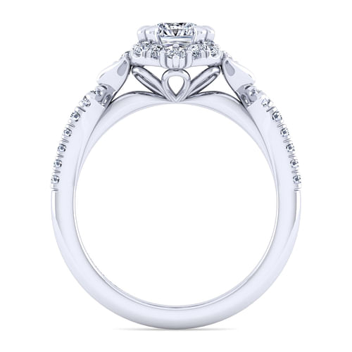Unique 14K White Gold Vintage Inspired Cushion Halo Diamond Engagement Ring