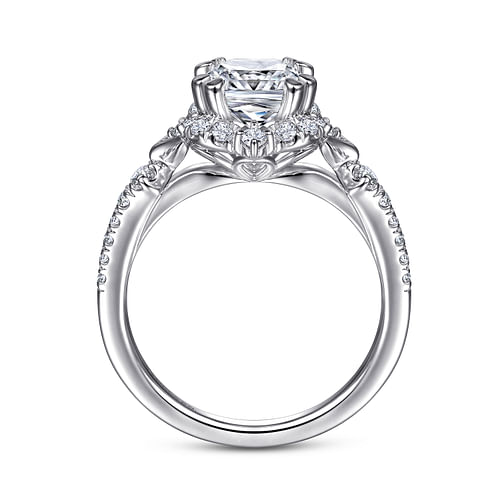 Unique 14K White Gold Vintage Inspired Cushion Halo Diamond Engagement Ring