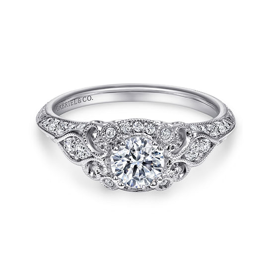 Gabriel - Unique 14K White Gold Vintage Inspired Diamond Halo Engagement Ring