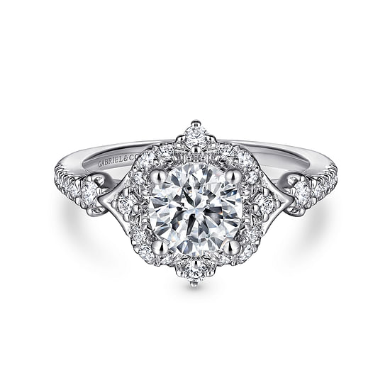 Gabriel - Unique 14K White Gold Vintage Inspired Halo Diamond Engagement Ring