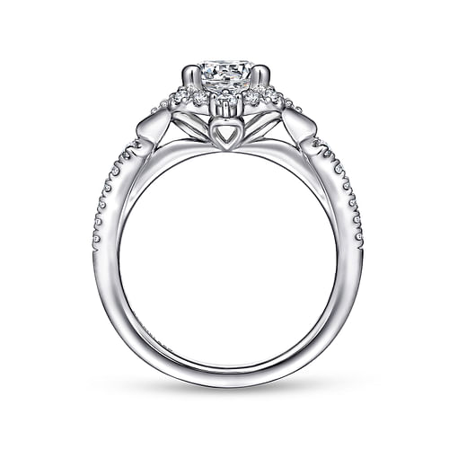 Unique 14K White Gold Vintage Inspired Halo Diamond Engagement Ring