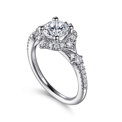 Unique 14K White Gold Vintage Inspired Halo Diamond Engagement Ring
