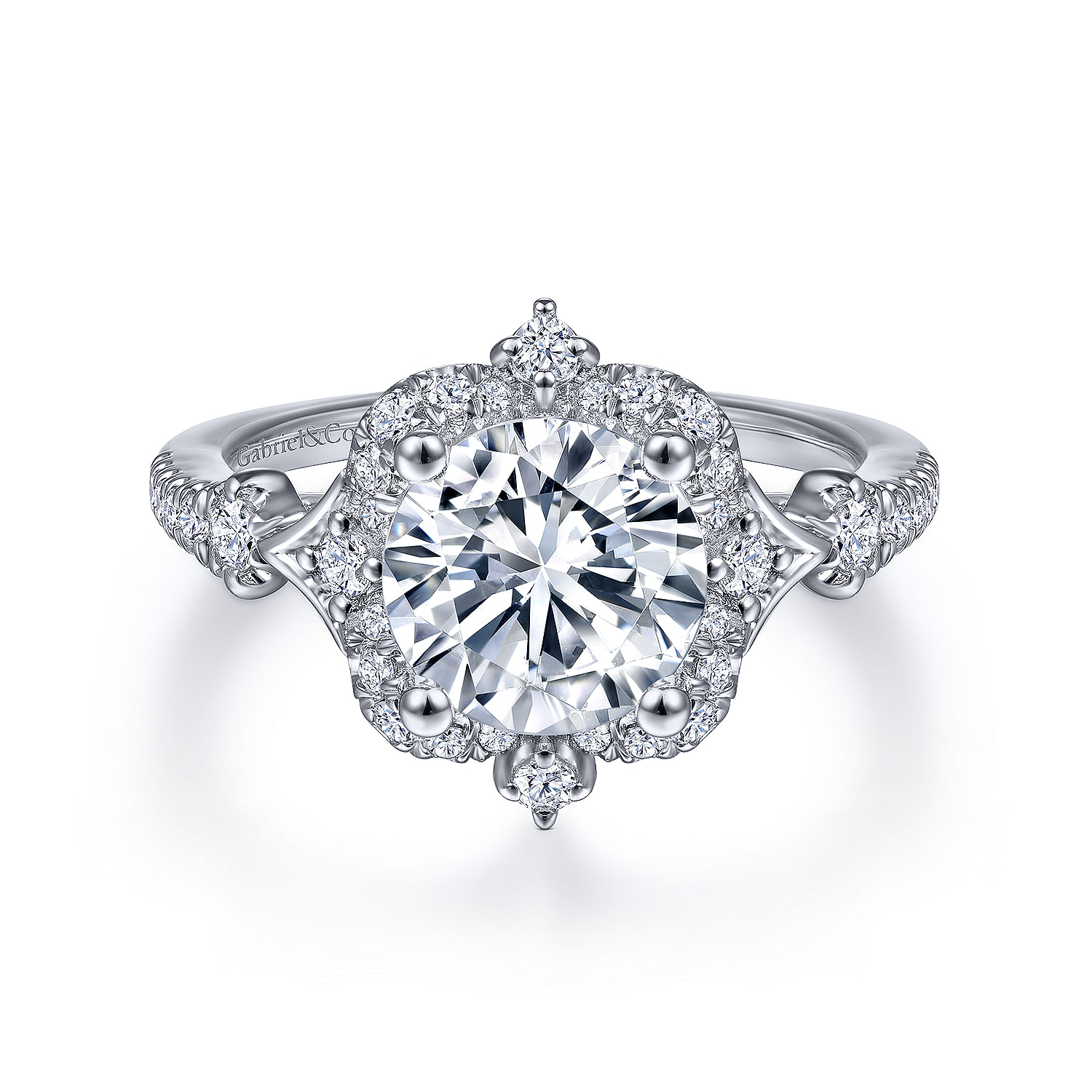Gabriel - Unique 14K White Gold Vintage Inspired Halo Diamond Engagement Ring