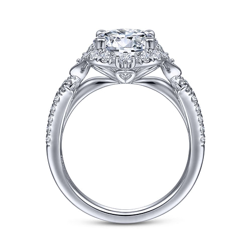 Unique 14K White Gold Vintage Inspired Halo Diamond Engagement Ring