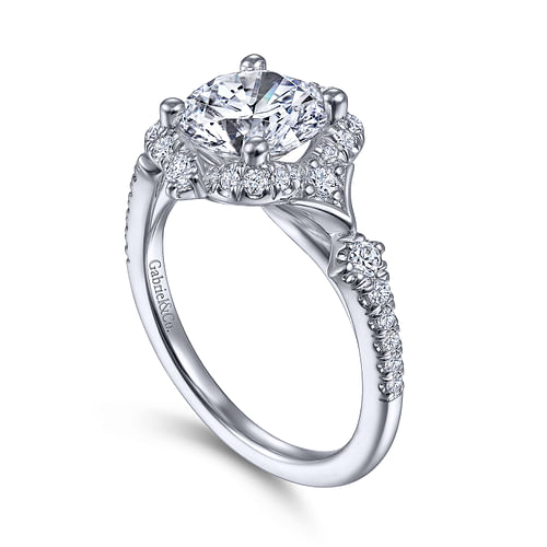 Unique 14K White Gold Vintage Inspired Halo Diamond Engagement Ring