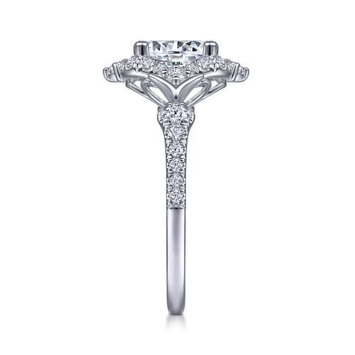 Unique 14K White Gold Vintage Inspired Halo Diamond Engagement Ring