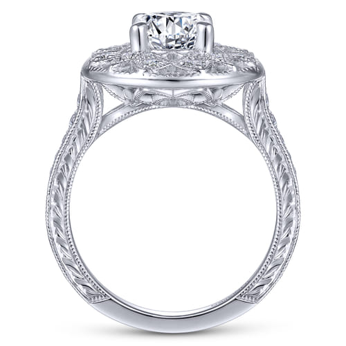 Unique 14K White Gold Vintage Inspired Halo Engagement Ring