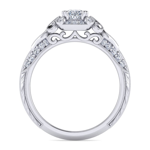 Unique 14K White Gold Vintage Inspired Oval Diamond Halo Engagement Ring