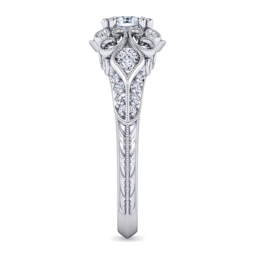 Unique 14K White Gold Vintage Inspired Oval Diamond Halo Engagement Ring