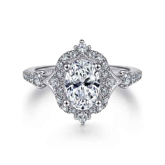 Gabriel - Unique 14K White Gold Vintage Inspired Oval Halo Diamond Engagement Ring