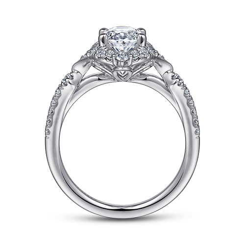 Unique 14K White Gold Vintage Inspired Oval Halo Diamond Engagement Ring