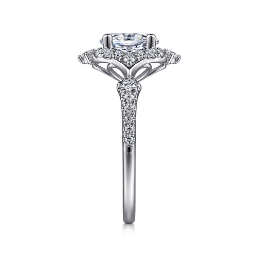 Unique 14K White Gold Vintage Inspired Oval Halo Diamond Engagement Ring