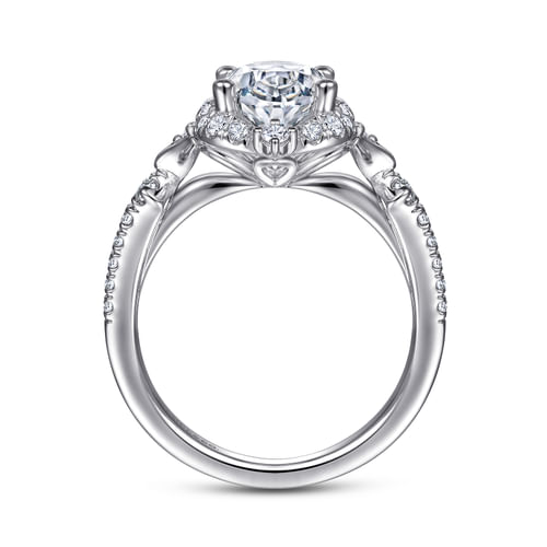 Unique 14K White Gold Vintage Inspired Oval Halo Diamond Engagement Ring