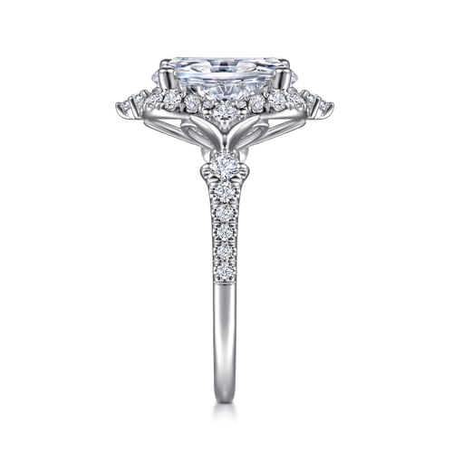 Unique 14K White Gold Vintage Inspired Oval Halo Diamond Engagement Ring