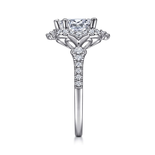 Unique 14K White Gold Vintage Inspired Pear Shape Halo Diamond Engagement Ring