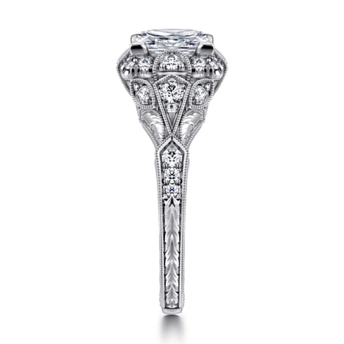 Unique 14K White Gold Vintage Inspired Princess Halo Diamond Engagement Ring Unique 14K White Gold Vintage Inspired Princess Halo Diamond Engagement Ring