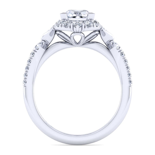 Unique 14K White Gold Vintage Inspired Princess Halo Diamond Engagement Ring