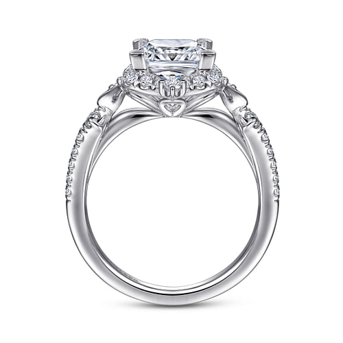 Unique 14K White Gold Vintage Inspired Princess Halo Diamond Engagement Ring