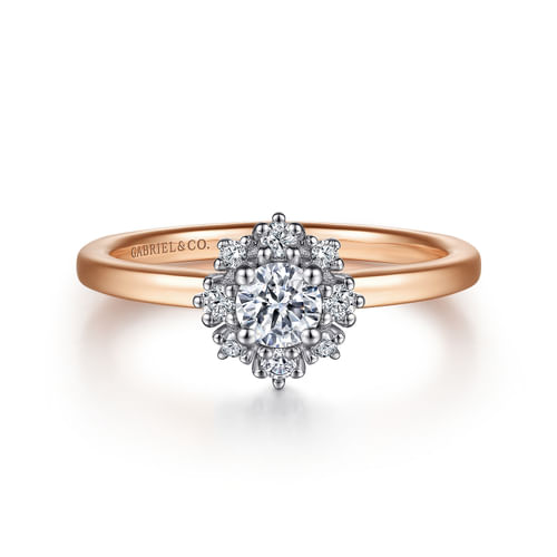 Unique 14K White-Rose Gold Fancy Halo Round Diamond Engagement Ring