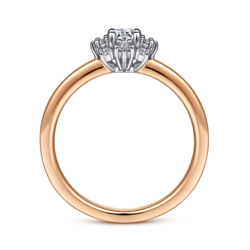Unique 14K White-Rose Gold Fancy Halo Round Diamond Engagement Ring