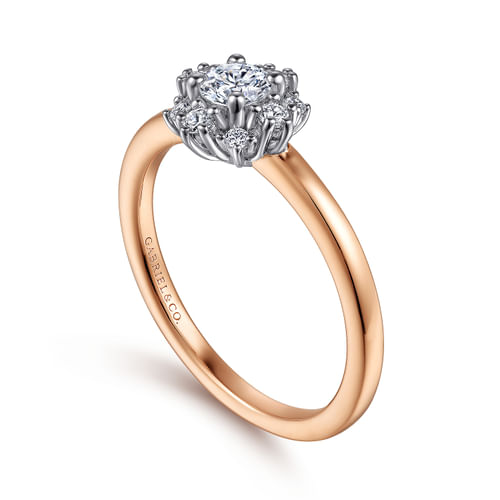 Unique 14K White-Rose Gold Fancy Halo Round Diamond Engagement Ring