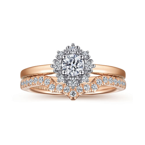 Unique 14K White-Rose Gold Fancy Halo Round Diamond Engagement Ring