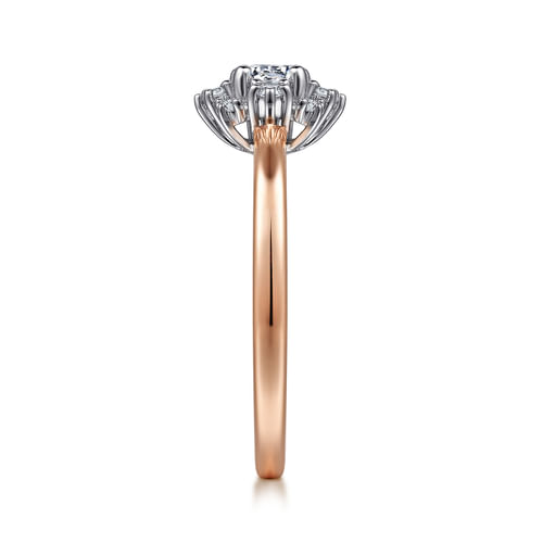 Unique 14K White-Rose Gold Fancy Halo Round Diamond Engagement Ring