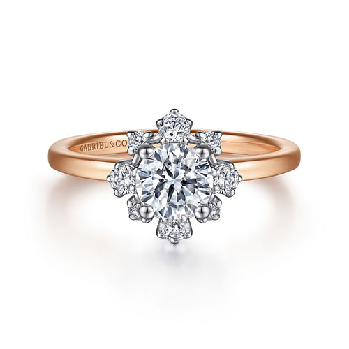 Unique 14K White-Rose Gold Fancy Halo Round Diamond Engagement Ring