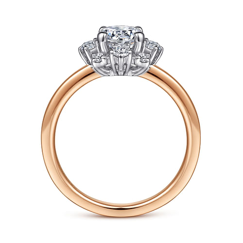 Unique 14K White-Rose Gold Fancy Halo Round Diamond Engagement Ring