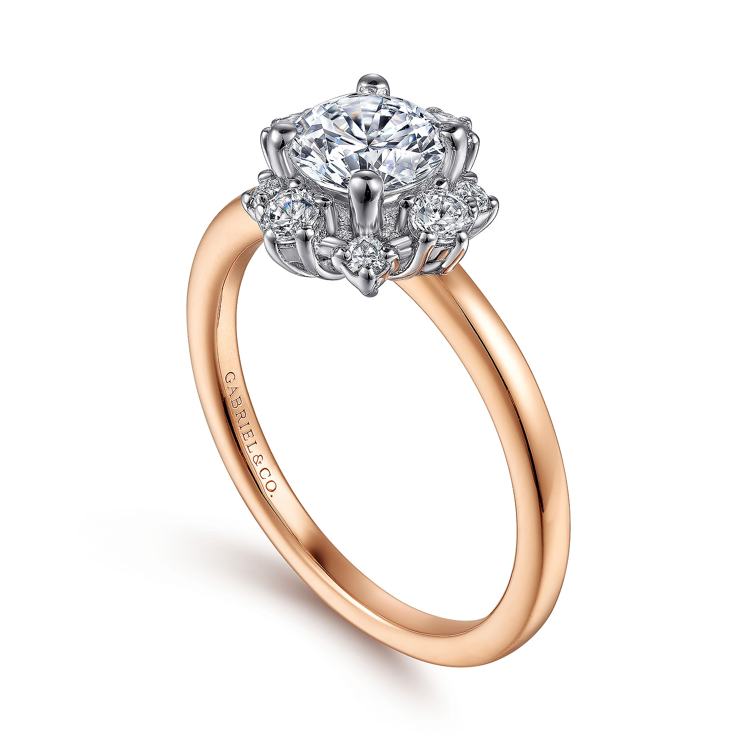 Unique 14K White-Rose Gold Fancy Halo Round Diamond Engagement Ring