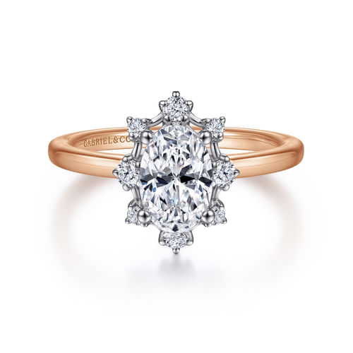 Unique 14K White-Rose Gold Halo Diamond Engagement Ring