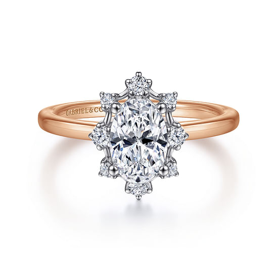 Gabriel - Unique 14K White-Rose Gold Halo Diamond Engagement Ring