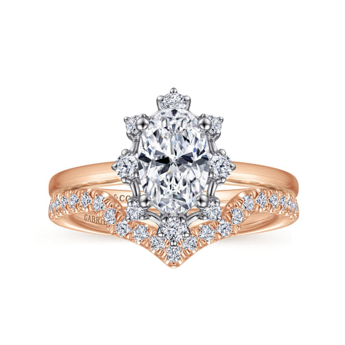 Unique 14K White-Rose Gold Halo Diamond Engagement Ring