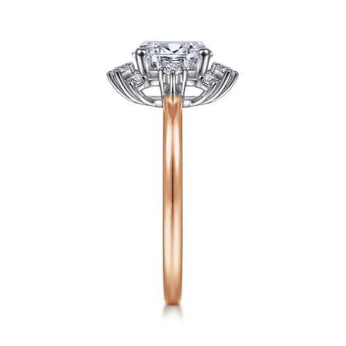 Unique 14K White-Rose Gold Halo Diamond Engagement Ring