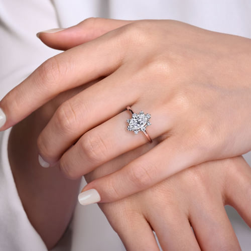 Unique 14K White-Rose Gold Halo Diamond Engagement Ring