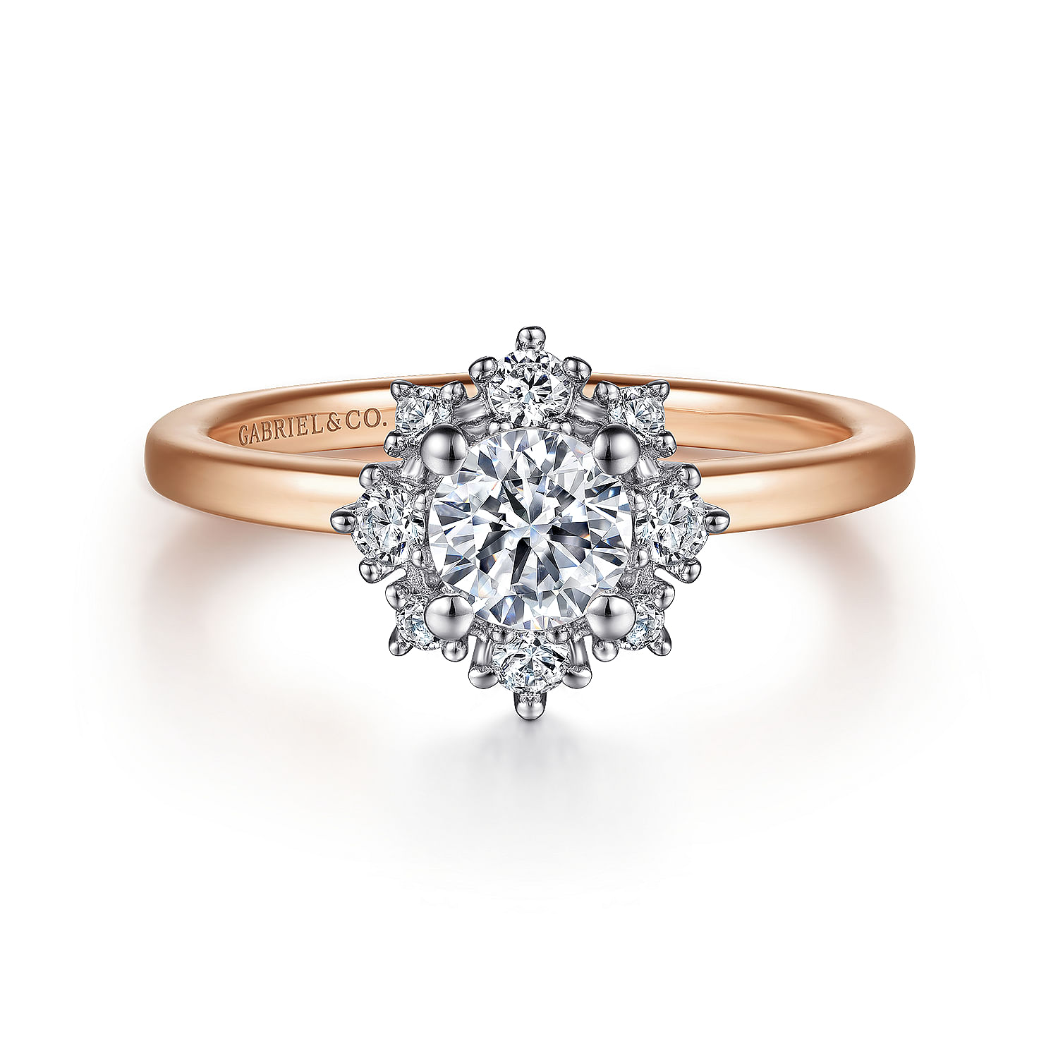 Unique 14K White-Rose Gold Halo Diamond Engagement Ring