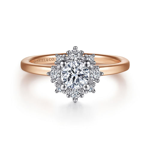 Unique 14K White-Rose Gold Halo Diamond Engagement Ring