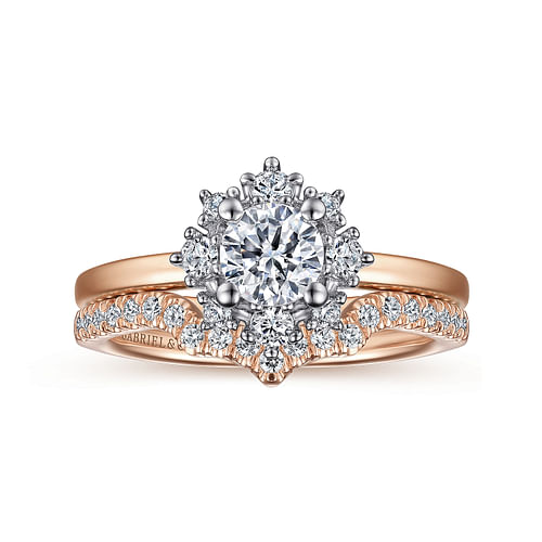 Unique 14K White-Rose Gold Halo Diamond Engagement Ring