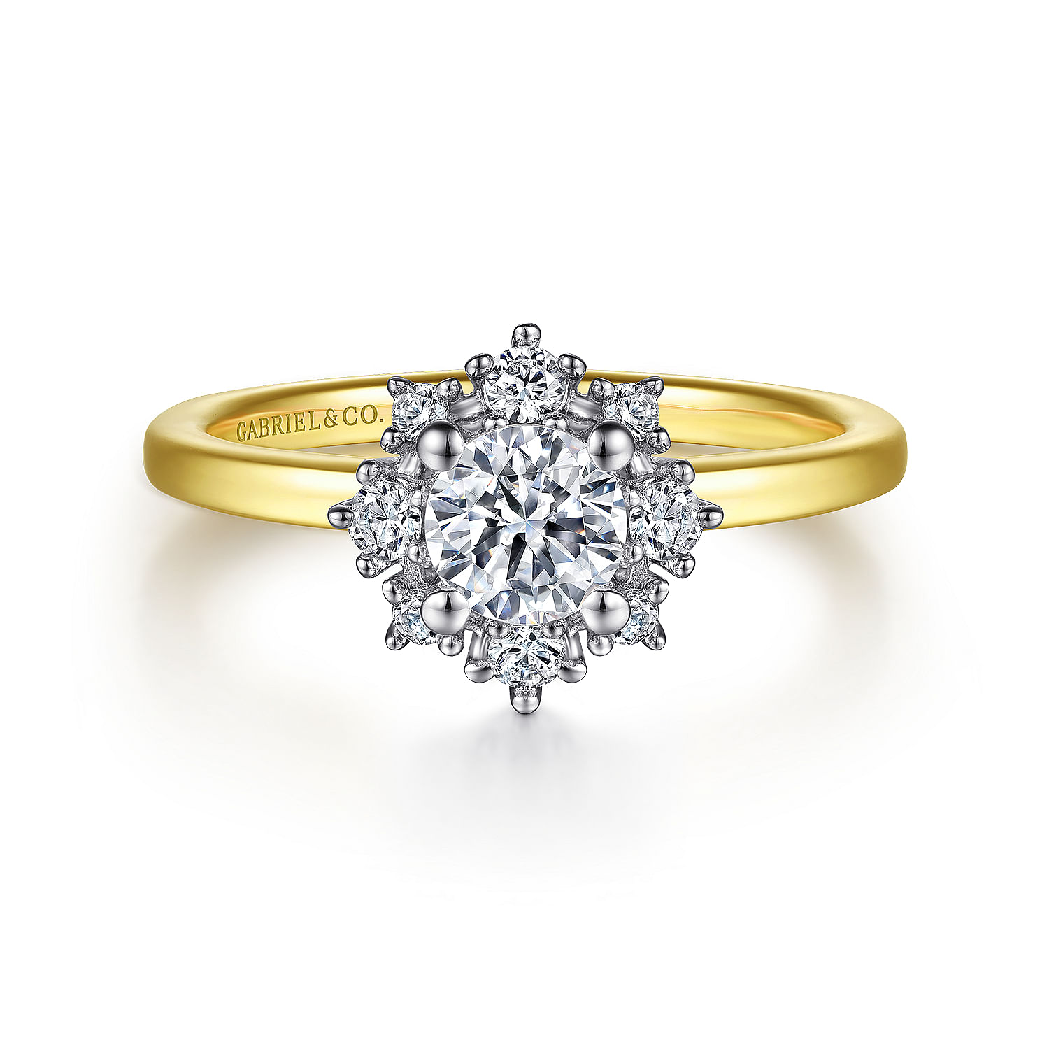 Gabriel - Unique 14K White-Yellow Gold Halo Diamond Engagement Ring
